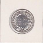 2 Franken 1965 Silber,Unzirkuliert.