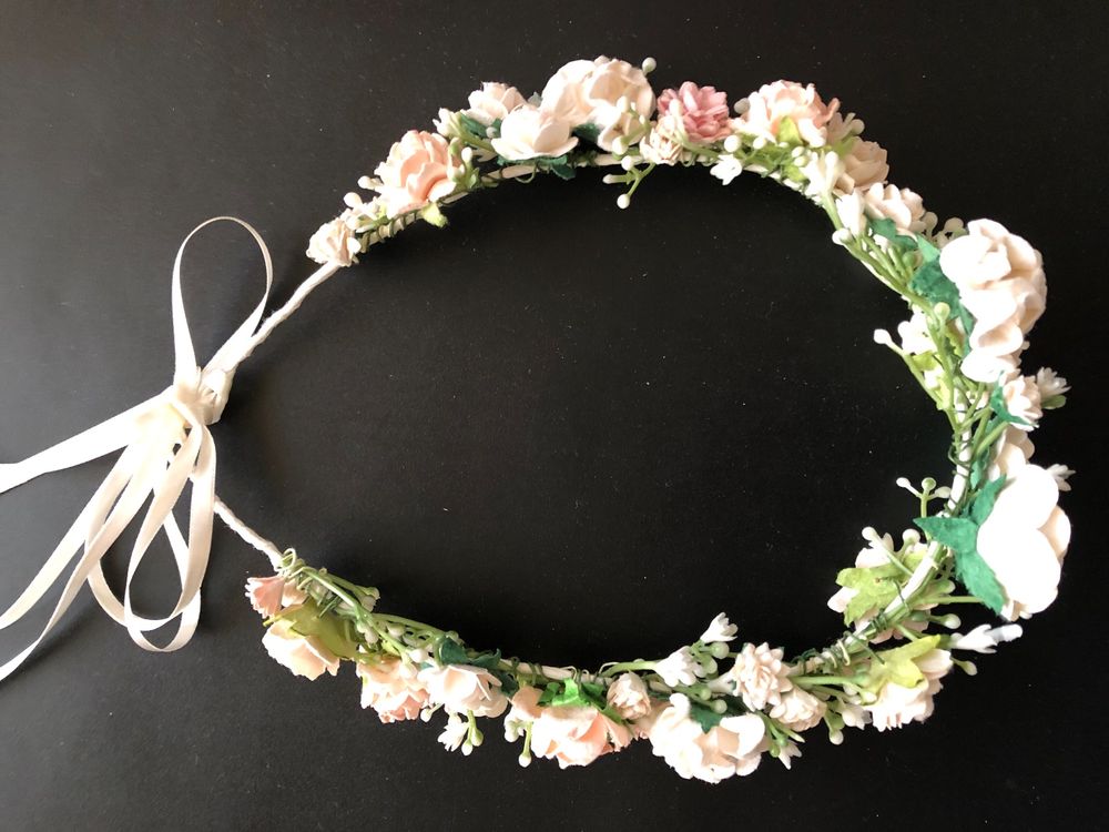 VIDSTW Blumenkranz Haarreif - Weiße Rosen Bohème Style Für Hochzeit & Festival