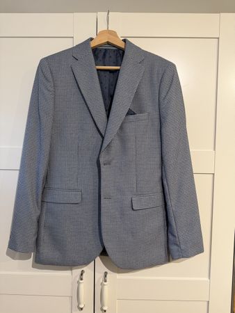 Anzug WE Fashion kariert blau grau Grösse 44 Slim Fit