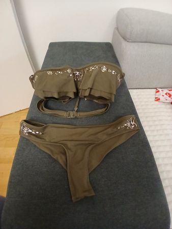Schicker Damen Bikini Gr. M Khaki mit Steinchen verziert