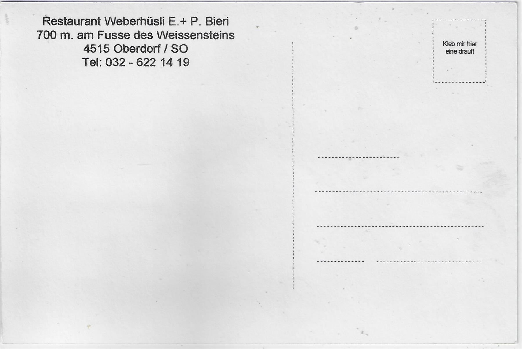 Cartes postales: Oberdorf SO - Restaurant Weberhüsli – D'occasion à Ettingen par Kartenplanet 1