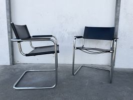 2 Vintage Leder Freischwinger Massiv gebaut Marcel Breuer B3