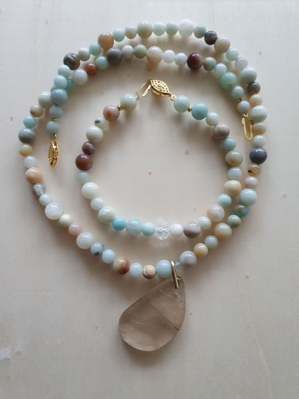 Catenine: Set Amazonite mit Goldener Rutilquarz – Nuovo (secondo la descrizione) da Benglen venduto da Meercat3 5