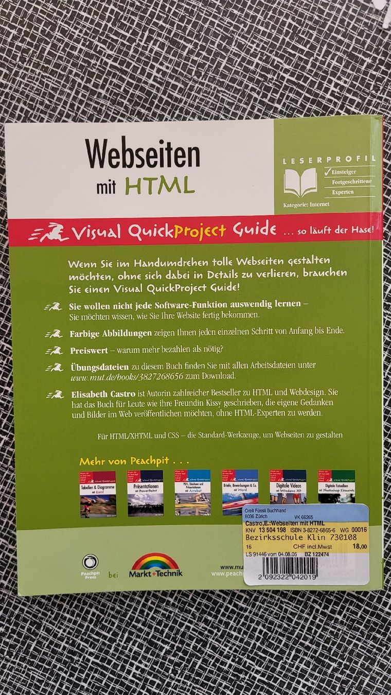 Bücher: Visual QuickProject Webseiten mit HTML Buch Deutsch – Gebraucht aus Döttingen von Alis68 2
