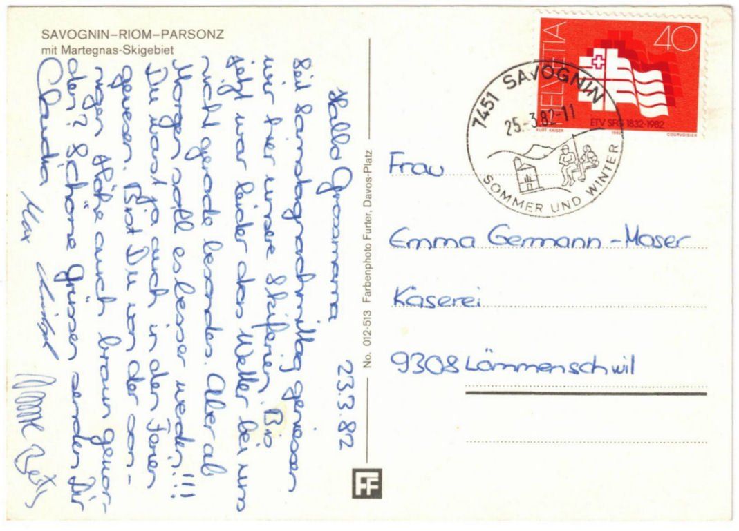 Cartoline postali: Savognin - Skigebiet – Usato da Binningen venduto da Mountainrider 1