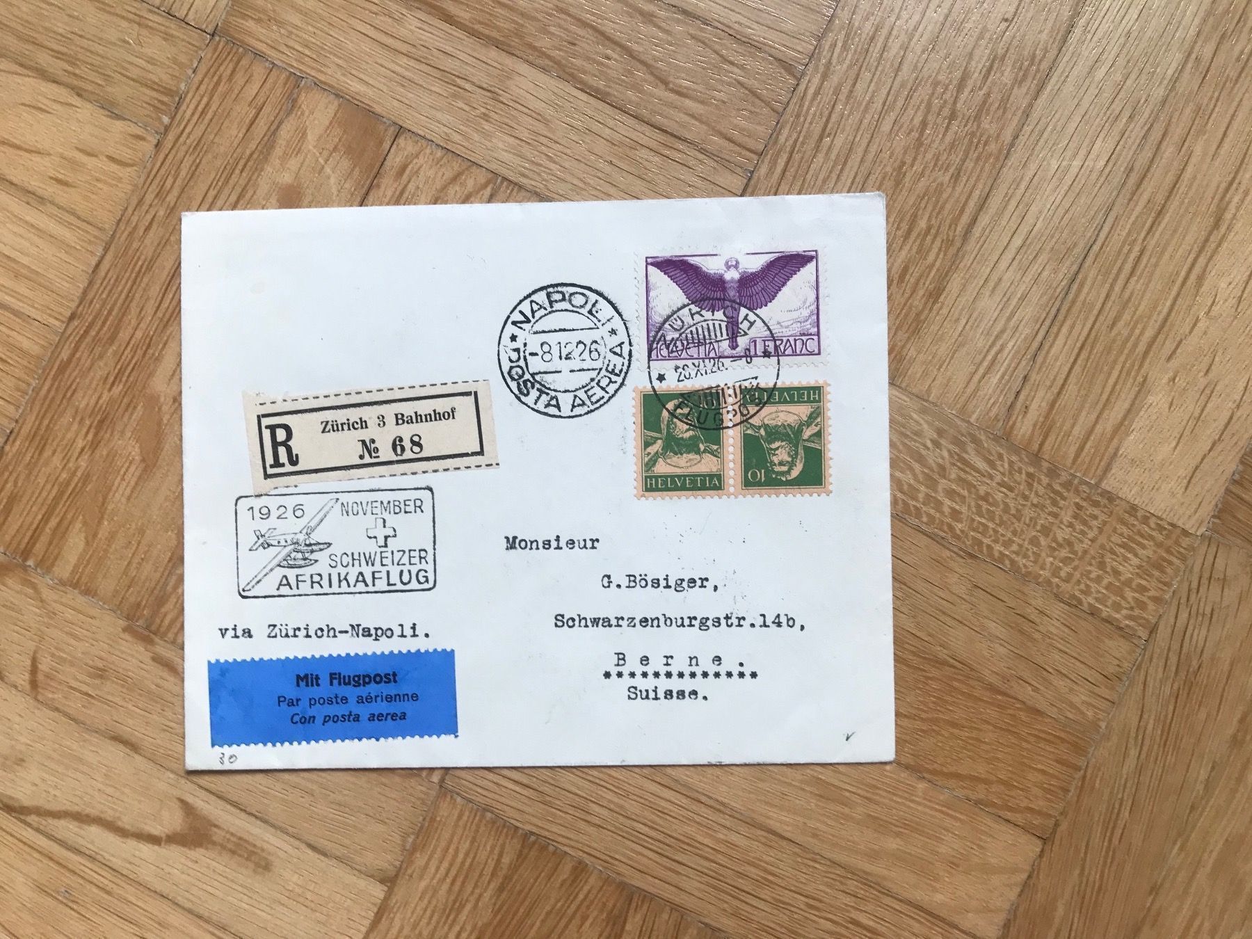 Tutti i francobolli: 1926. Afrikaflug. Flugpostbeleg nach Bern – Usato da stäfa venduto da brandy66
