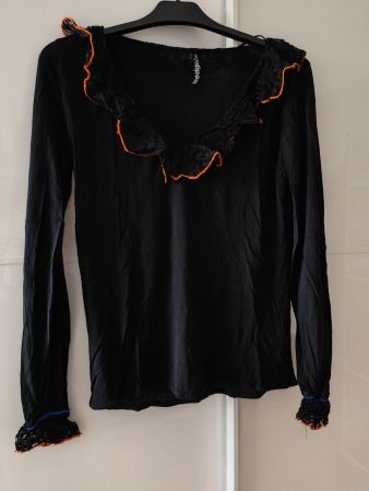 Shirt langarm,  V-Ausschnitt mit Spitze (Desigual) 40