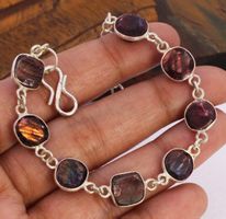 Color Enhanced Red Flash Labradorite Bracelet 7"