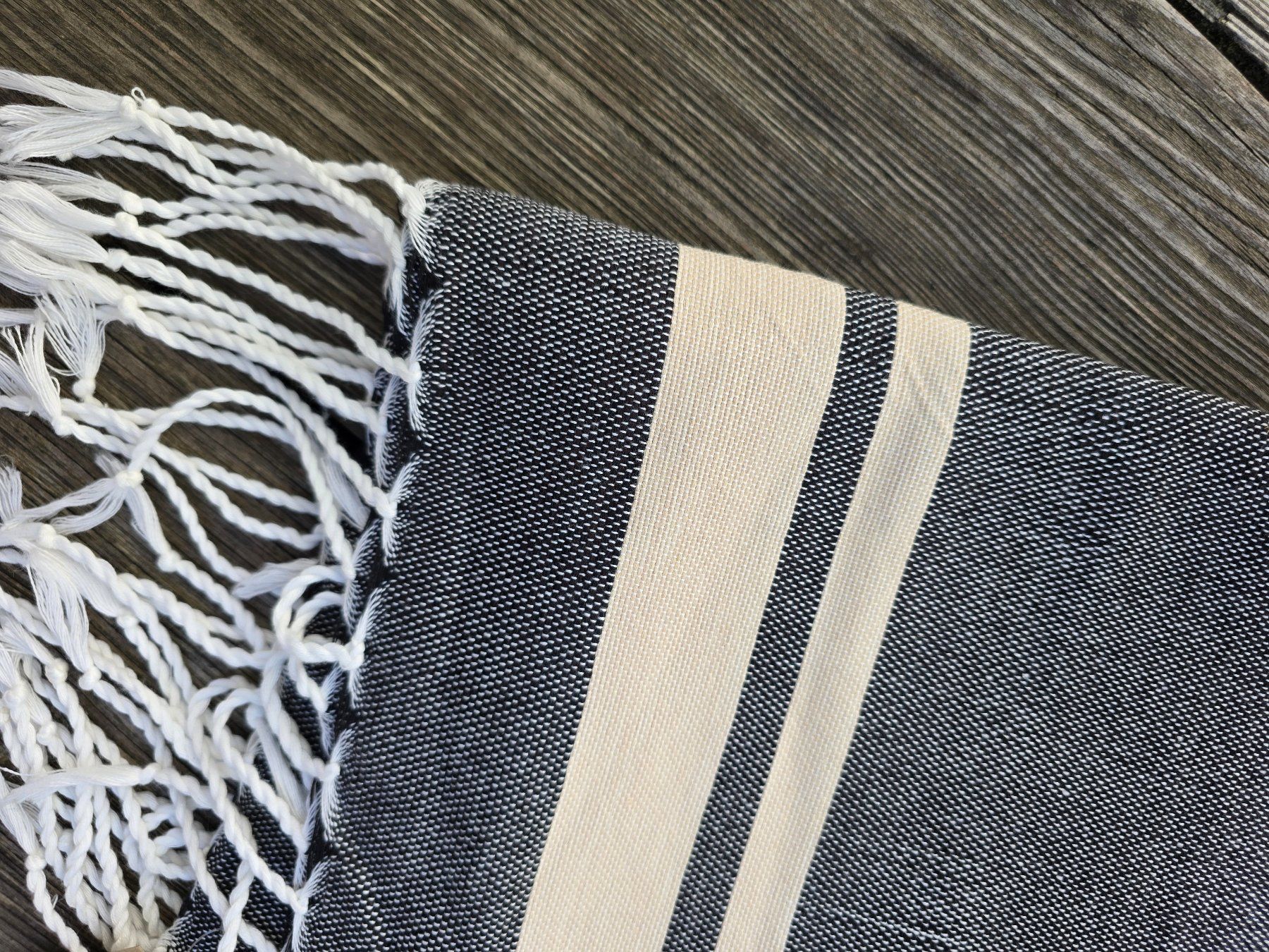 Teli da bagno: Fouta: Hammamtuch charbon/blanc cassé-ANGEBOT – Nuovo (secondo la descrizione) da Romanshorn venduto da Rachacha 2