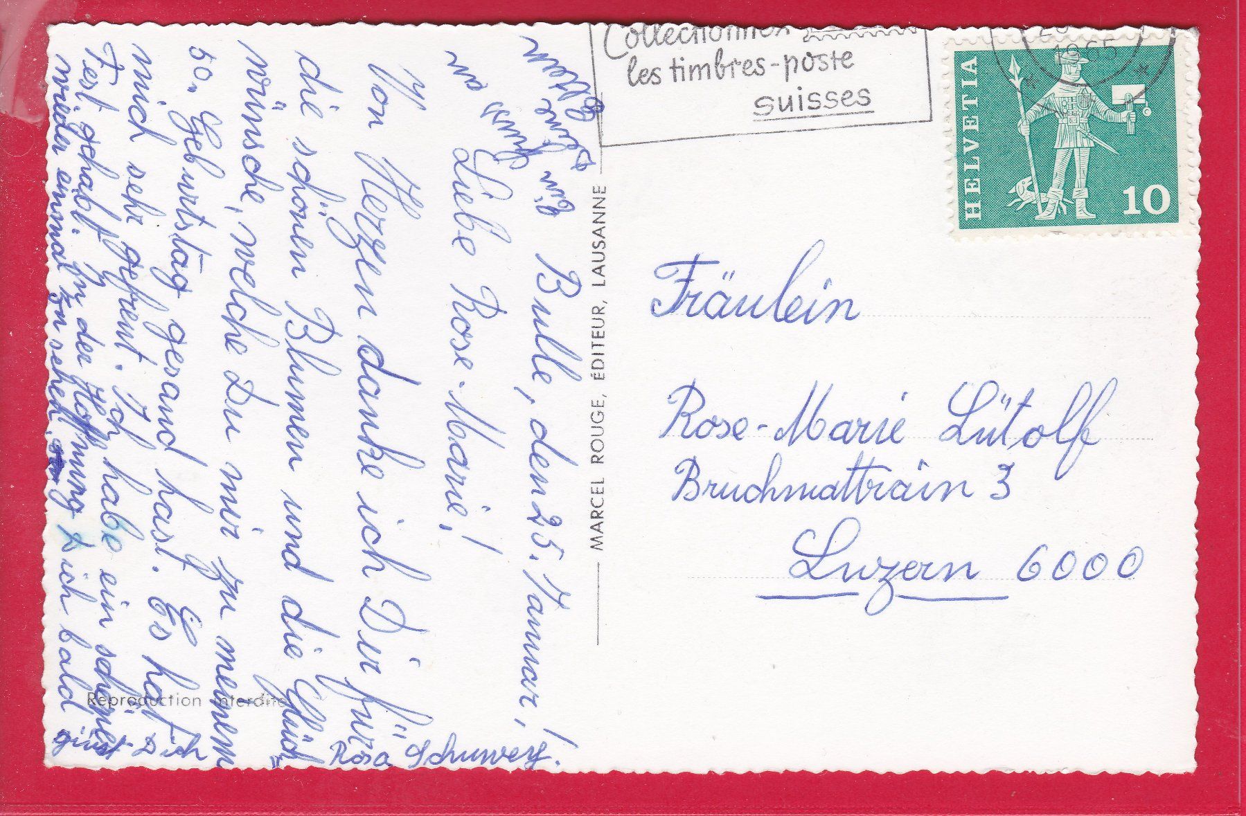 Cartoline postali: BULLE (5-BILD), 25.1.1965 – Usato da Oberrieden venduto da Gebirgsstelze 1