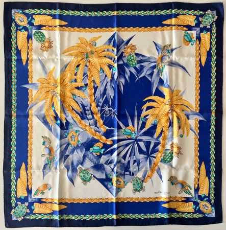 CARTIER Foulard "Tropical", 100% soie, +box original & carte