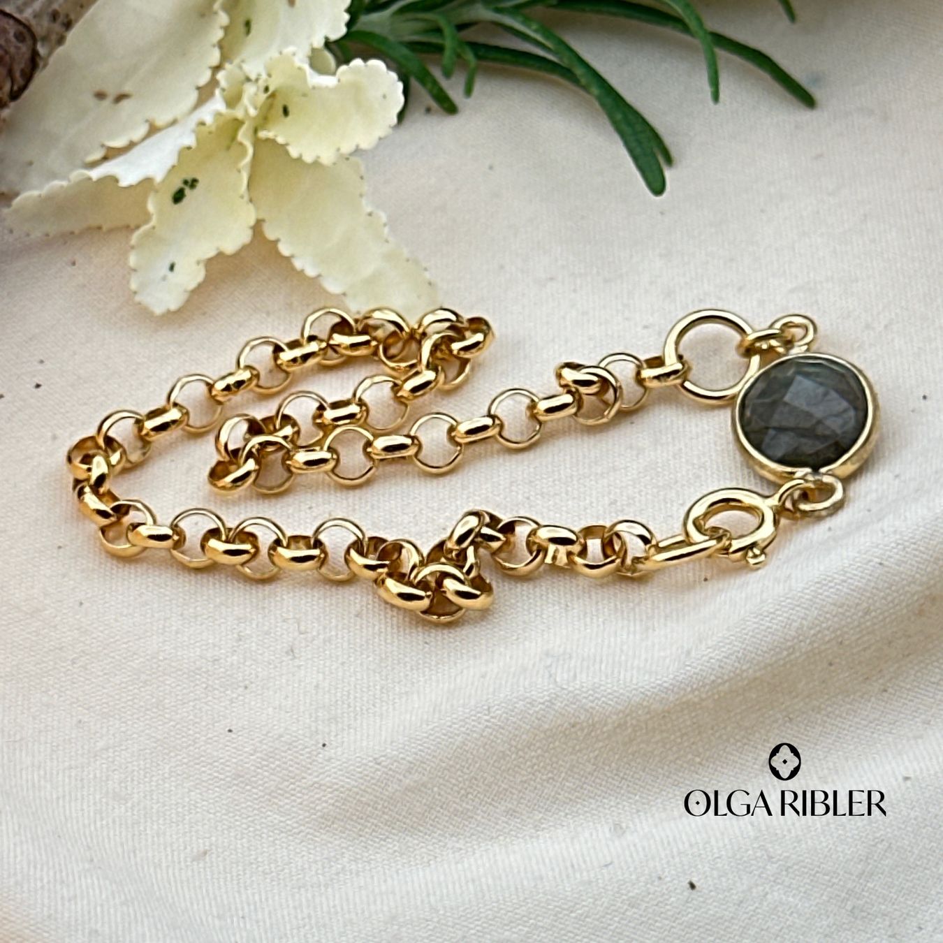 Olga Ribler Bracciali & Braccialetti: Silberarmband mit Labradorit, vergoldet – Nuovo (secondo la descrizione) da Luzern venduto da MonikaS03 4