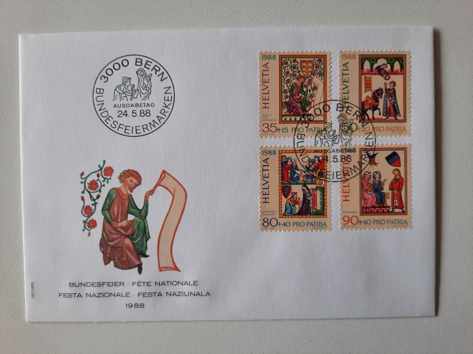 Alle Briefmarken: FDC Pro Patria 1988 – Gebraucht aus Bassersdorf von Lara049