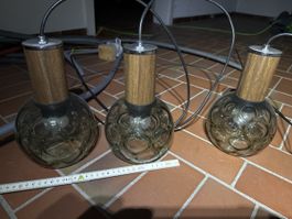 3 Pendelleuchten Glas Holz Design Vintage gebraucht