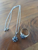 Silberschmuck Set: Ring & Kette mit dunklen Steinen 💍