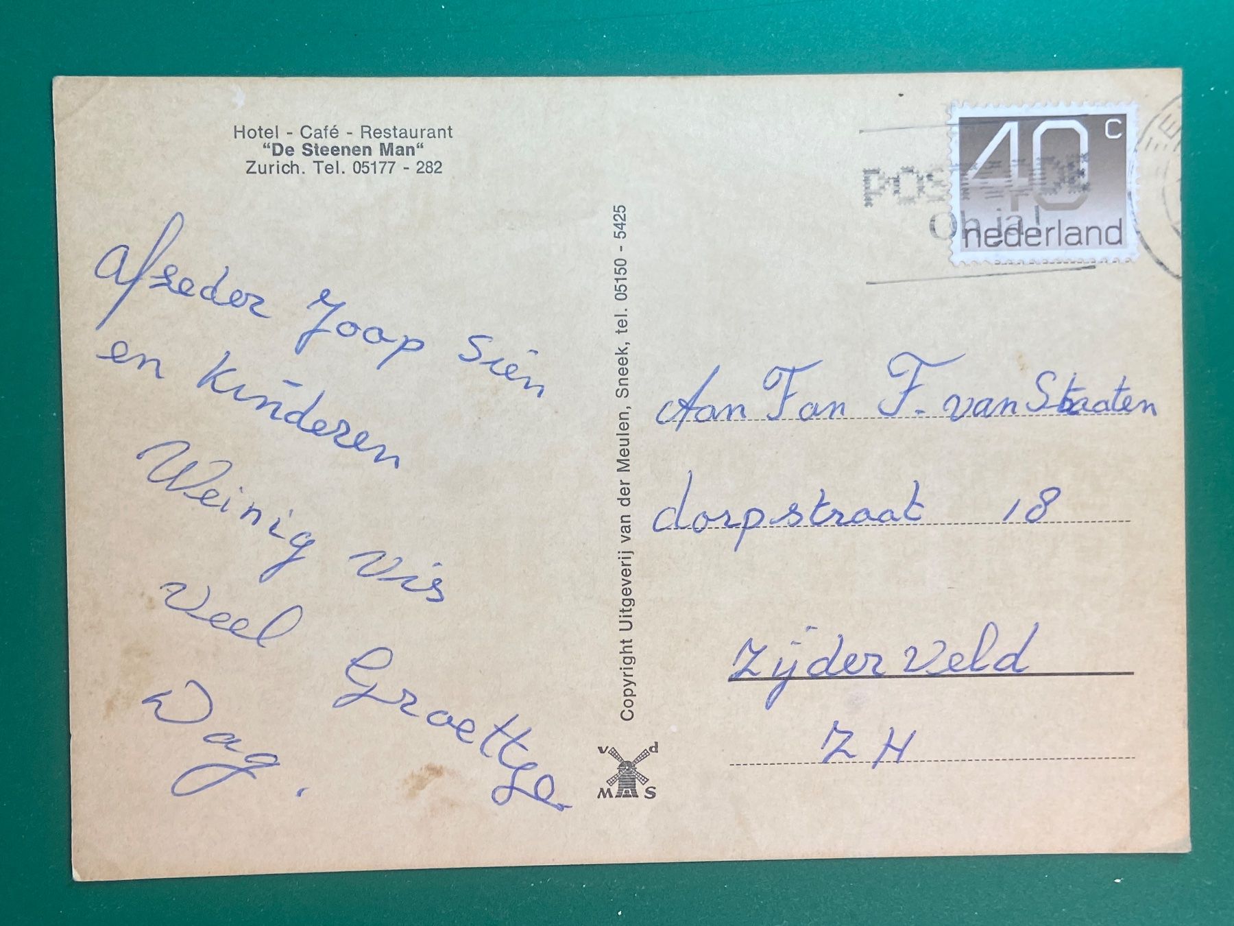 Cartes postales: Zürich - Hotel De Steenen Man – D'occasion à Steg VS par danwer74 1