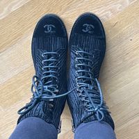 Chanel Stiefel Stiefeletten laced up suede boots mid gr 37