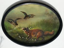 Zielscheibe Jagdscheibe mit Einschüssen gerahmt, um 1900 (1)