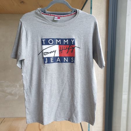 🐸 TOMMY HILFIGER LOGO PRINT T-SHIRT L GRAU NEUWERTIG!