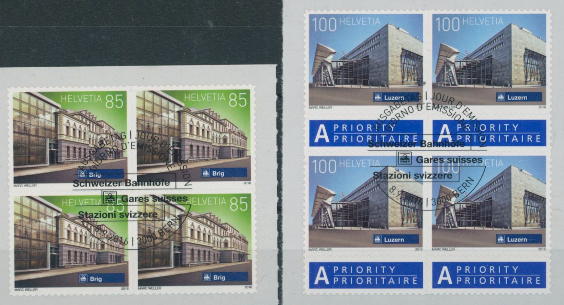 Tutti i francobolli: 2016 - Bahnhöfe I - Viererblock - Ersttag Stempel ET – Usato da Schindellegi venduto da leecollect 1