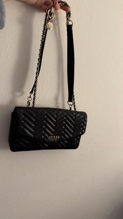 Guess Handbag, Black Quilted Design, Chic & Stylish
