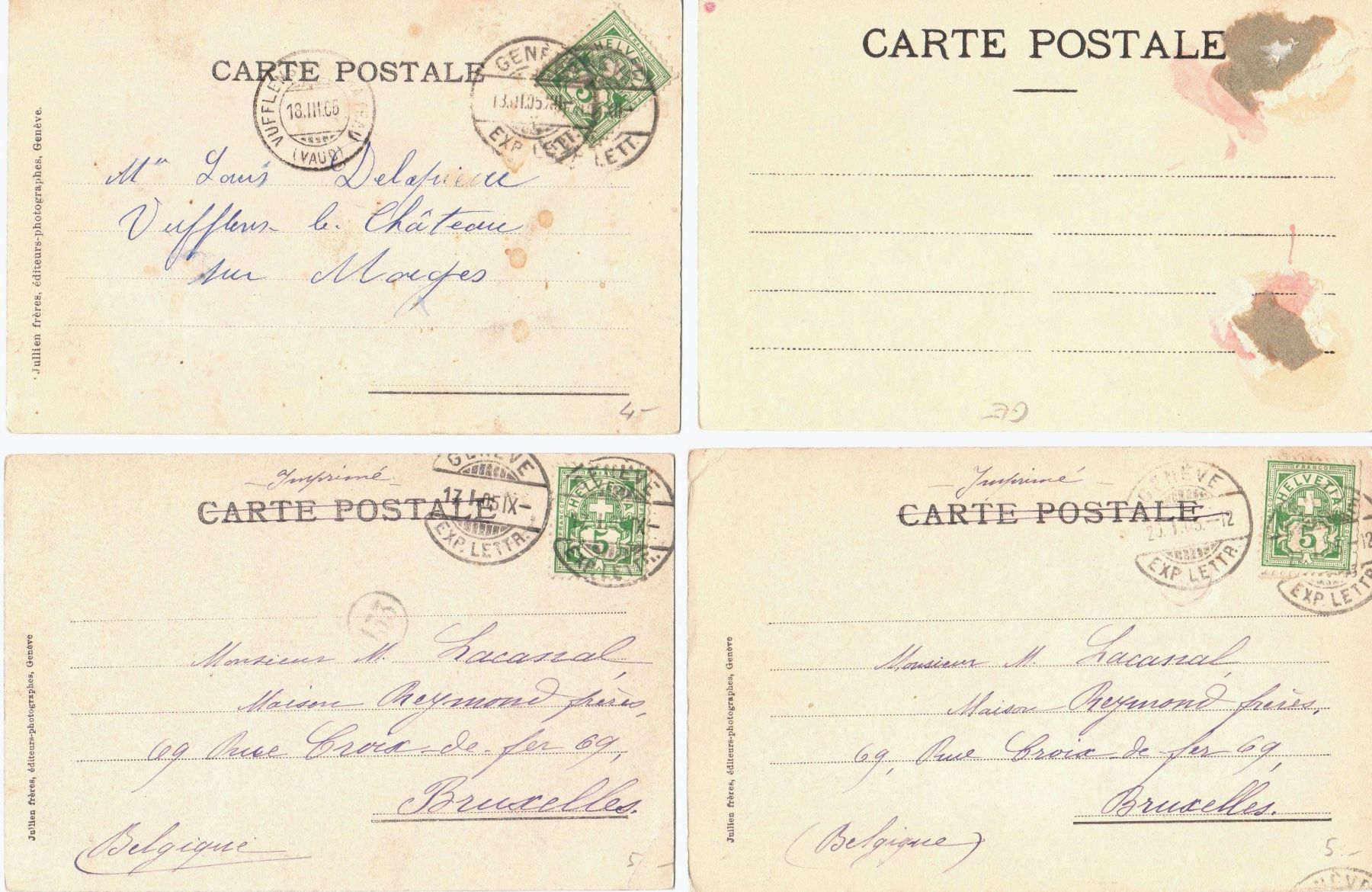 Cartoline postali: Genève - 1905 - 4 cartes - Bise glaciale – Usato da Chavornay venduto da 4dphila 1