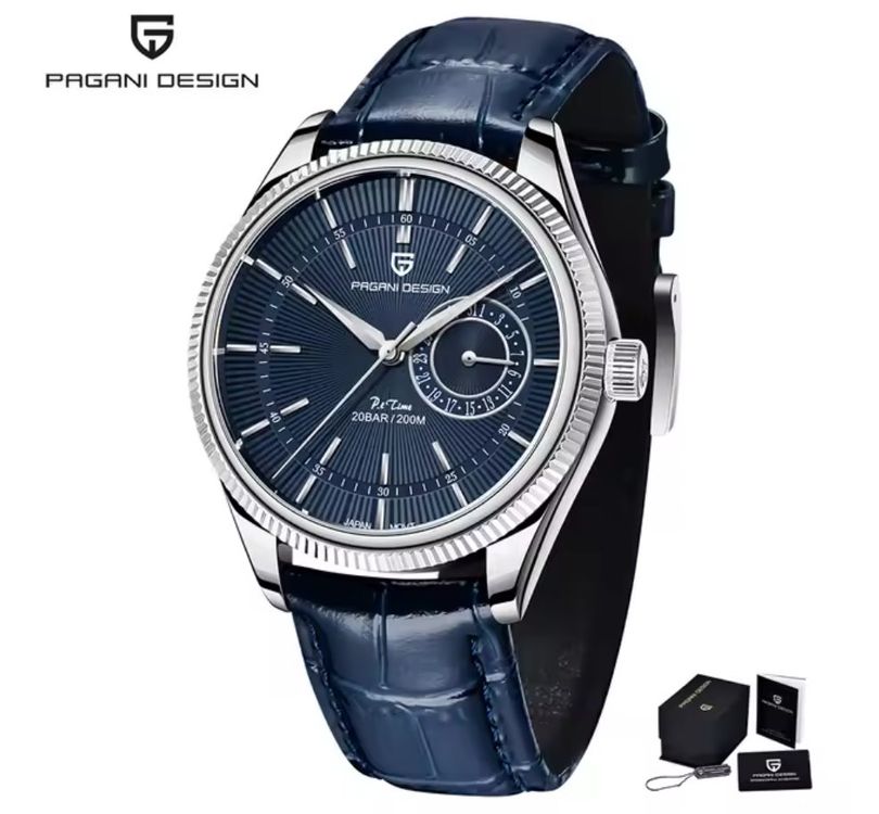 Montre Homme Pagani Design Chronographe Automatique - Boîtier 44mm Acier - Bracelet Cuir Noir