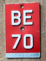 BE 70 - VELONUMMER - FAHRRADSCHILD - PLAQUE DE VELO - BE 70