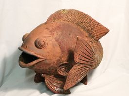 Alter Terrakotta Koi Fisch Gartenfigur Vase 48cm