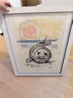 Seehund -Fritz Hug Lithographie signiert mit Rahmen
