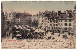 Gruss aus Basel, Markt, gelaufen 1903