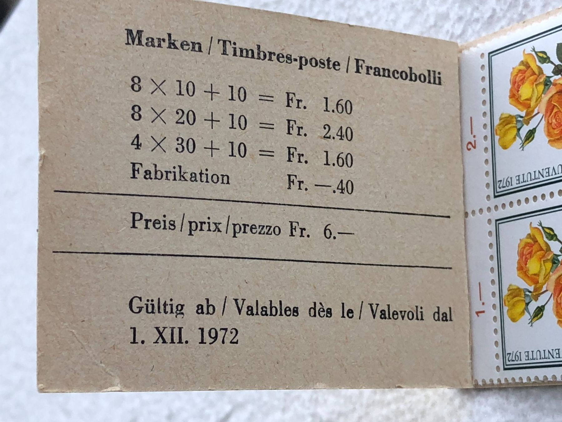 Tutti i francobolli: Projuventute Markenheft 1972 Postfrisch – Nuovo (secondo la descrizione) da Lommiswil venduto da canoga 2