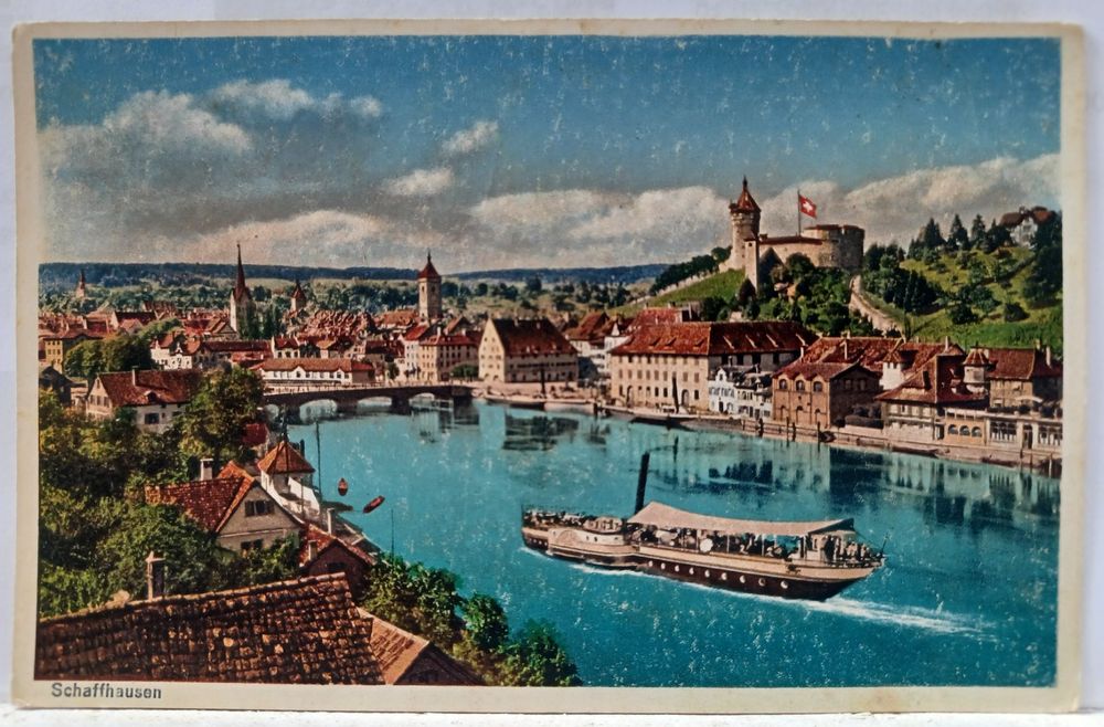 Alte AK, Ansicht Schaffhausen, mit Schiff und Munot. 1