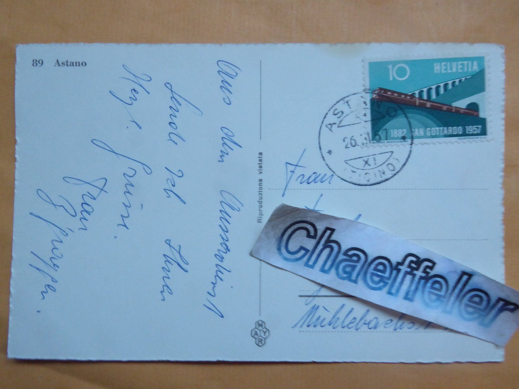 Ansichtskarten: 1957   89 Astano – Gebraucht aus Zürich von Chaeffeler 1
