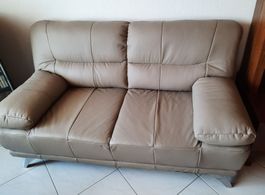 Ledersofa, 3-teilig, beige