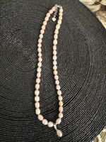 Collier de perles naturelles rose pâle et argenté, neuf