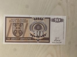 Banknote 10 Dinar Bosnia Herzegowina. NEU