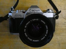 Canon AV-1 argentique vintage, 2 objectifs