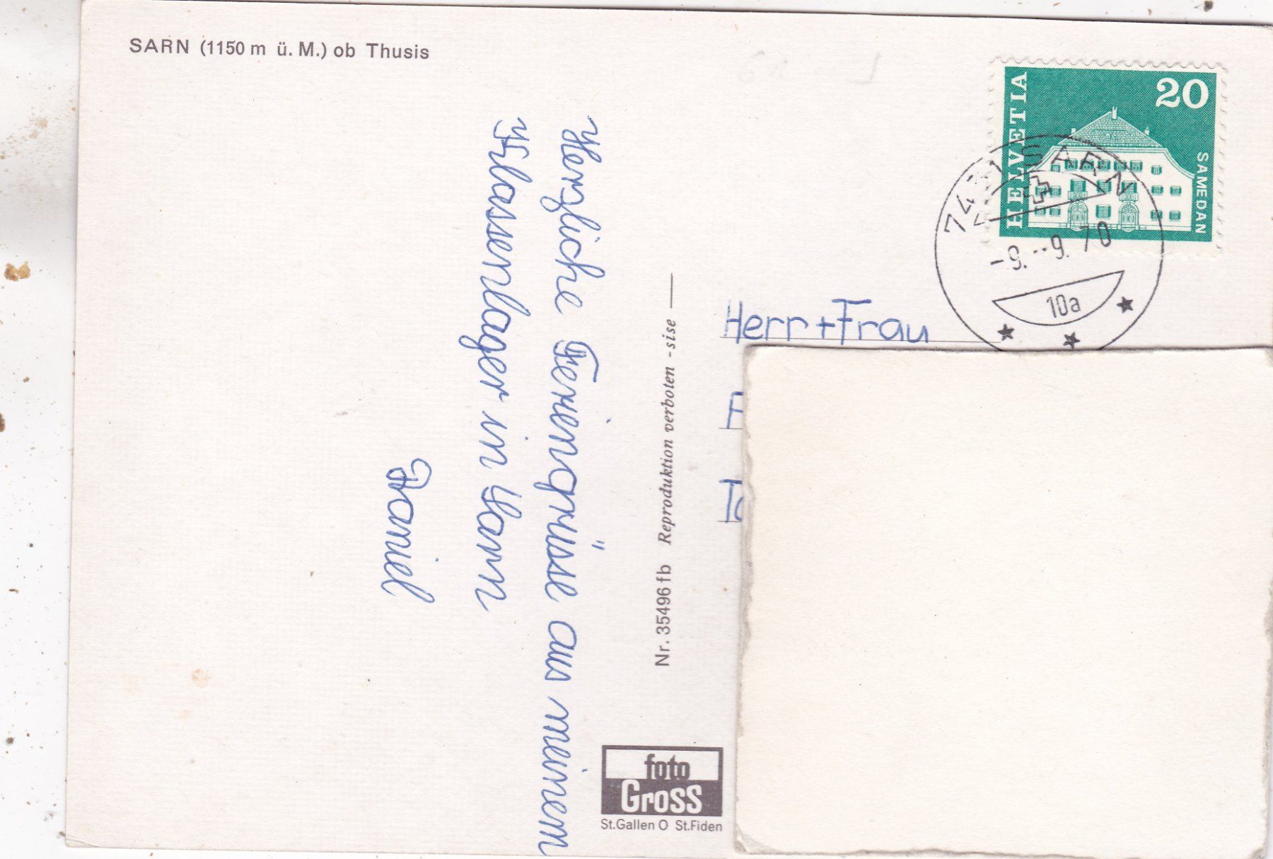 Ansichtskarten: Sarn ob Thusis 1970 – Gebraucht aus Herisau von Lisegrat2008 1