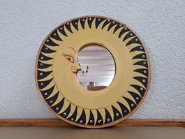 Magnifique Miroir Soleil/Lune Artisanal en Bois Peint –29 cm