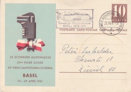 Cartoline postali: Jubiläums Postkarte 25. Schweizer Mustermesse 1916-1941 – Usato da Schlieren venduto da Rapaelli
