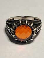 0037 - Bague en argent, Zircon orange, taille 61