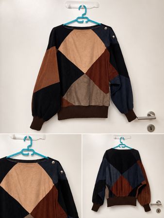 Pull ample motif losanges marron, noir, bleu - Taille S/M