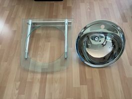 Designer Glaswaschtisch mit Waschbecken hochglanzpoliert