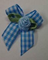 Noeud en vichy + rose + feuille BLEU
