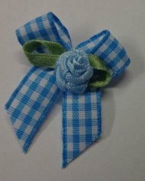 Noeud en vichy + rose + feuille BLEU