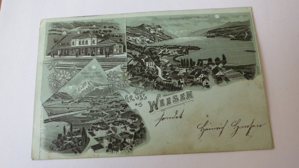 Cartoline postali: Weesen / SG - Litho - Vollmond - um ca. 1900 – Usato da Jona venduto da centumprata