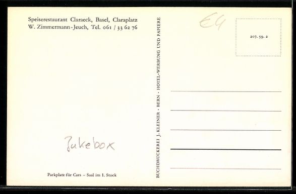 Cartes postales: Basel, Speiserestaurant Claraeck, Clarap – D'occasion à Berlin par bartko-reher 1