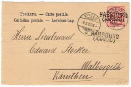 HABSBURG (AARGAU) - rarer Balkenstempel auf AK nach KÄRNTEN