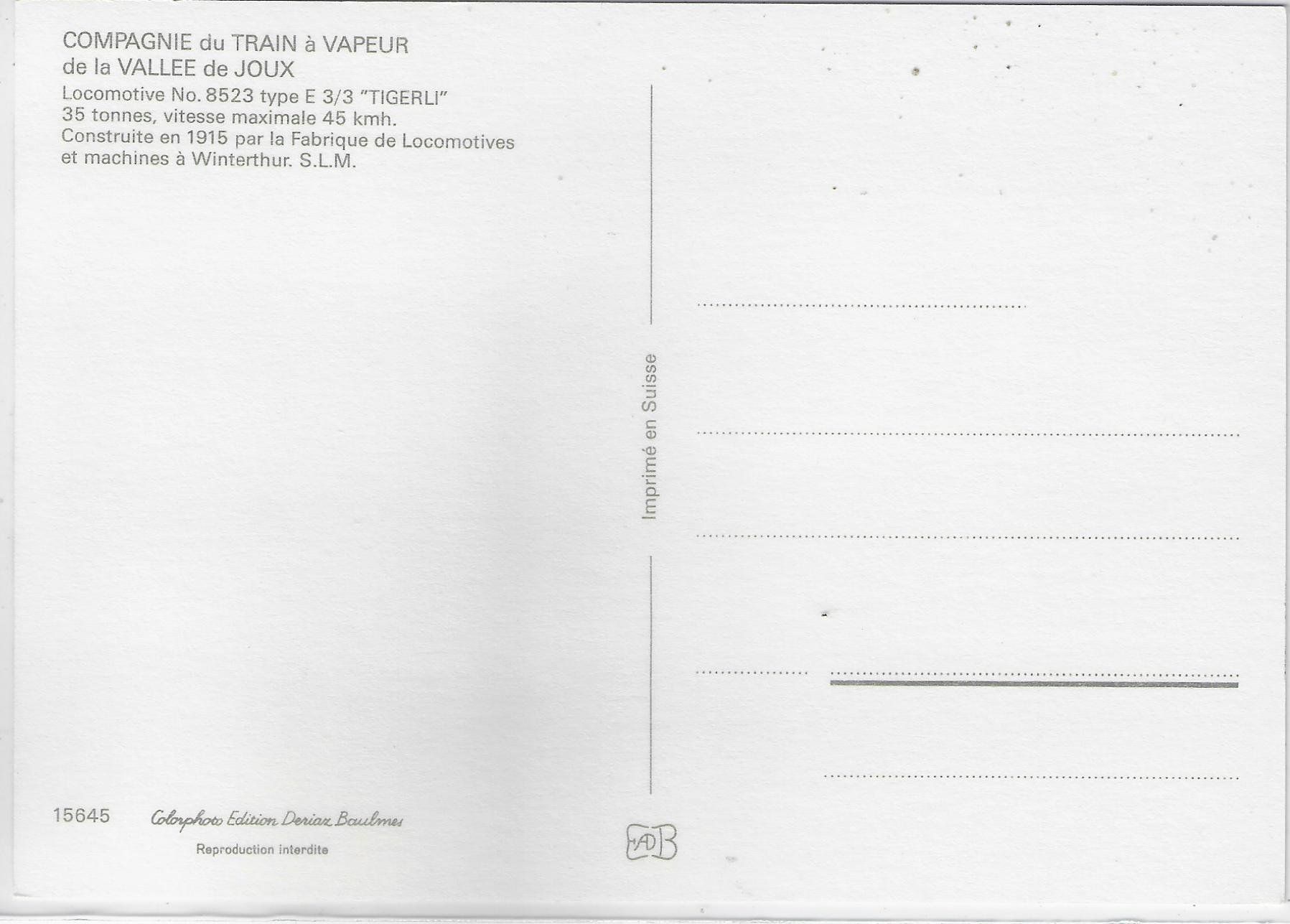 Cartoline postali: Compagne du Train a Vapeur de la Valle de Joux – Usato da Ettingen venduto da Kartenplanet 1